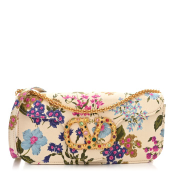 VALENTINO GARAVANI Satin Moire Floral Vlogo Loco Shoulder Bag White Multicolor