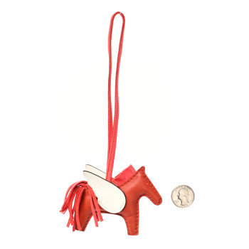 HERMES Milo Lambskin Grigri Rodeo Pegase Horse Bag Charm PM Cornaline Rose Texas White