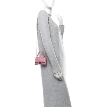 BALENCIAGA Glitter Fabric Hourglass Top Handle Bag Mini with Chain  Sweet Pink