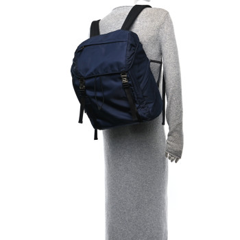 PRADA Tessuto Nylon Montagna Double Buckle Backpack Bleu