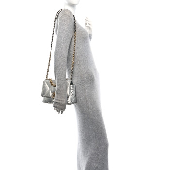 CHANEL Metallic Lambskin Quilted Medium Chanel 19 Flap Silver