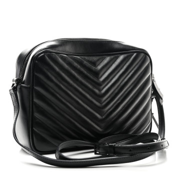 SAINT LAURENT Calfskin Matelasse Monogram Monochrome Lou Camera Bag Black