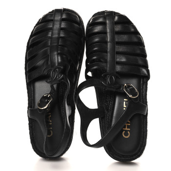 CHANEL Lambskin Espadrille Sandals 37 Black