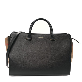 BURBERRY Calfskin Mega Check Medium Banwell Tote Black