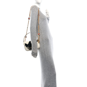 GUCCI X ADIDAS Textured Dollar Calfskin Web Small Trefoil Horsebit 1955 Shoulder Bag White