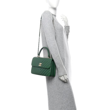 CHANEL Lambskin Chevron Quilted Small Trendy CC Dual Handle Flap Bag Green