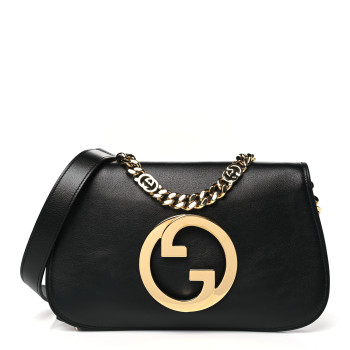 GUCCI Roxy Calfskin Blondie Chain Shoulder Flap Bag Black