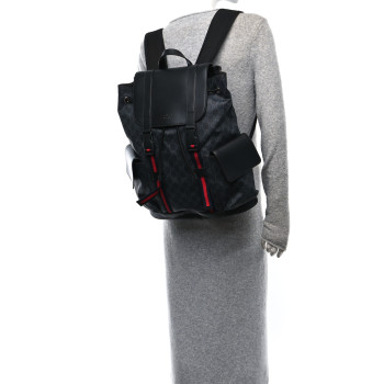 GUCCI Soft GG Supreme Monogram Calfskin Web Double Buckle Backpack Black