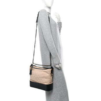 CHANEL Aged Calfskin Quilted Large Gabrielle Hobo Beige Black