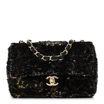 CHANEL Sequin CC Small Single Flap  Black Multicolor