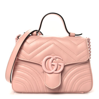 GUCCI Calfskin Matelasse Monochrome GG Marmont Top Handle Shoulder Bag Perfect Pink