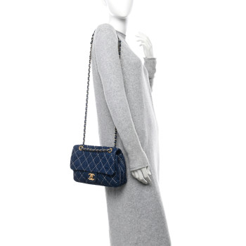 CHANEL Denim Quilted Medium Denim Trip Single Flap Blue