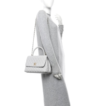 CHANEL Caviar Quilted Small Coco Handle Flap Light Grey