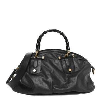 GUCCI Calfskin Pop Bamboo Top Handle Tote Black