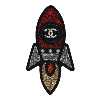 CHANEL Glittered Resin Pearl CC Rocket Brooch Multicolor