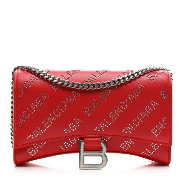 BALENCIAGA Metallic Smooth Calfskin Crystal Diagonal Allover Logo Hourglass Wallet Flame