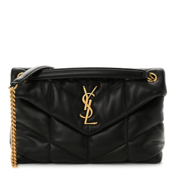 SAINT LAURENT Lambskin Quilted Small Loulou Puffer Monogram Chain Satchel Black