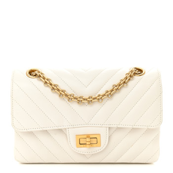 CHANEL Aged Calfskin Chevron Quilted 2.55 Reissue Mini Flap White