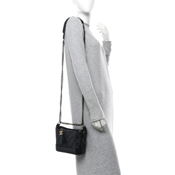 CHANEL Aged Calfskin Quilted Small Gabrielle Hobo Black