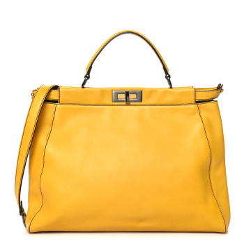 FENDI Vitello Zucca Large Peekaboo Iconic Satchel Yellow Tobacco