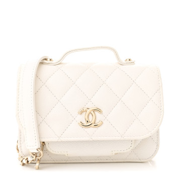 CHANEL Caviar Quilted Business Affinity Clutch With Chain Flap White