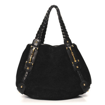 GUCCI Snakeskin Suede Medium Pelham Shoulder Bag Black