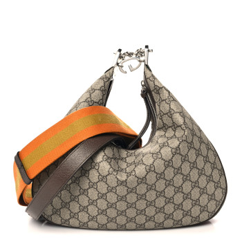GUCCI GG Supreme Monogram Textured Calfskin Web Large Attache Shoulder Bag Beige Ebony New Acero