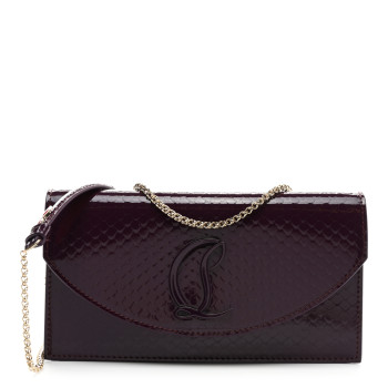 CHRISTIAN LOUBOUTIN Patent Birdy Snakeskin Embossed Loubi54 Crossbody Clutch Merlot