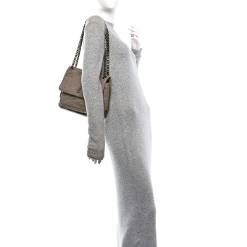 SAINT LAURENT Crinkled Calfskin Matelasse Monogram Medium Niki Chain Satchel Dusty Grey