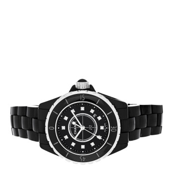 CHANEL Stainless Steel Ceramic Diamond 33mm J12 Quartz Watch Black