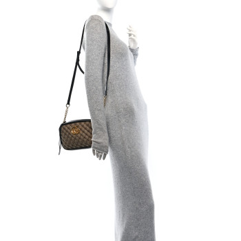 GUCCI Monogram Matelasse Diagonal Small GG Marmont Chain Shoulder Bag Beige Black