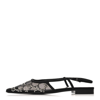 GUCCI Tela Retino Kid Scamosciato Crystal GG Monogram Square Demi Ballet Flats 37.5 Black