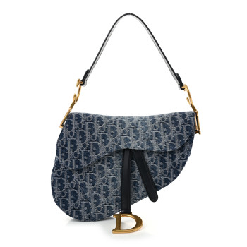 CHRISTIAN DIOR Denim Oblique Jacquard Saddle Bag Blue