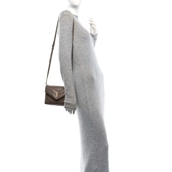 SAINT LAURENT Calfskin Y Quilted Monogram Toy Loulou Crossbody Bag Taupe