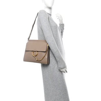 CHLOE Calfskin Suede Medium Faye Shoulder Bag Motty Grey