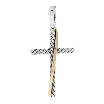 DAVID YURMAN Sterling Silver 18K Yellow Gold 35mm Crossover Cross Pendant