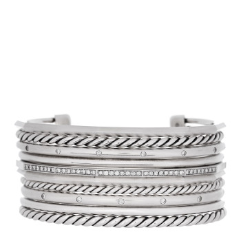 DAVID YURMAN Sterling Silver Diamond Wide Stax Cuff Bracelet