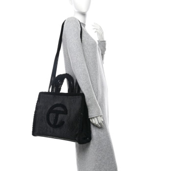 TELFAR X UGG Crinkle Patent Shearling Medium Shopping Bag Black