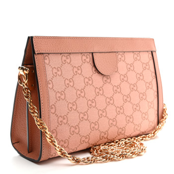 GUCCI Monogram Textured Dollar Calfskin Small Ophidia Chain Shoulder Bag Cloche Rose Pink