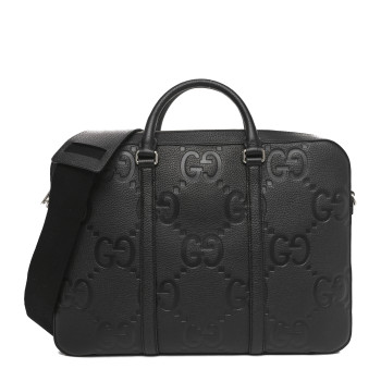 GUCCI Piuma Calfskin Jumbo GG Embossed Briefcase Black