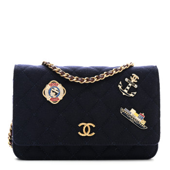 CHANEL Felt Quilted Paris-Hamburg Charms Wallet On Chain WOC Dark Navy