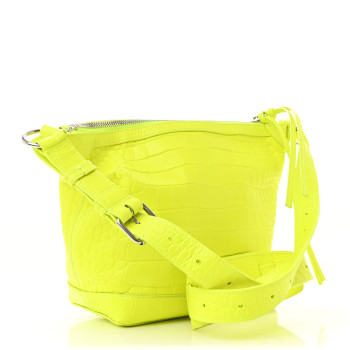 BALENCIAGA Extra Supple Calfskin Crocodile Embossed Neo Classic Hardware Hobo XS Flou Yellow