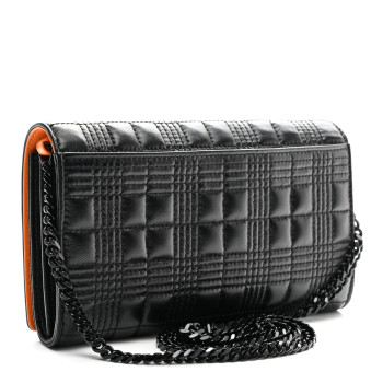 BURBERRY Lambskin Micro Quilted Hannah Wallet On Chain Black