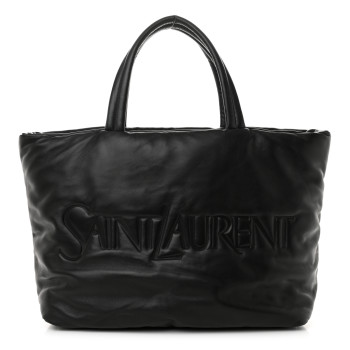 SAINT LAURENT Lambskin Wide Puffer Tote Black