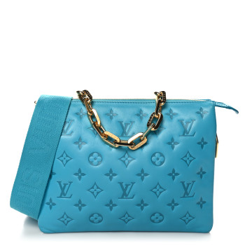 LOUIS VUITTON Lambskin Embossed Monogram Coussin PM Turquoise