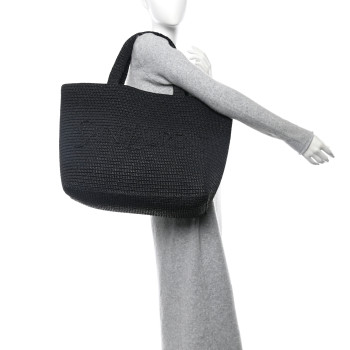 SAINT LAURENT Raffia Logo Tote Black