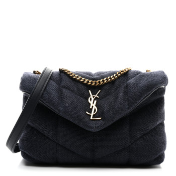SAINT LAURENT Canvas Quilted Toy Loulou Puffer Monogram Chain Satchel Deep Marine
