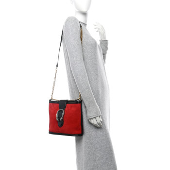 GUCCI Suede Patent Medium Dionysus Bucket Bag Red