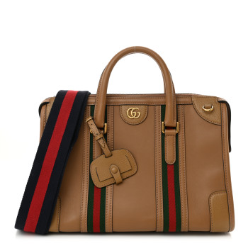 GUCCI Koi Calfskin Medium Bauletto Duffle Top Handle Bag Tan