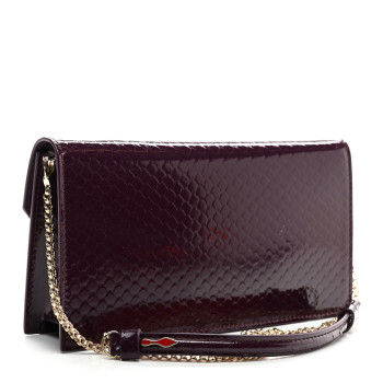 CHRISTIAN LOUBOUTIN Patent Birdy Snakeskin Embossed Loubi54 Crossbody Clutch Merlot